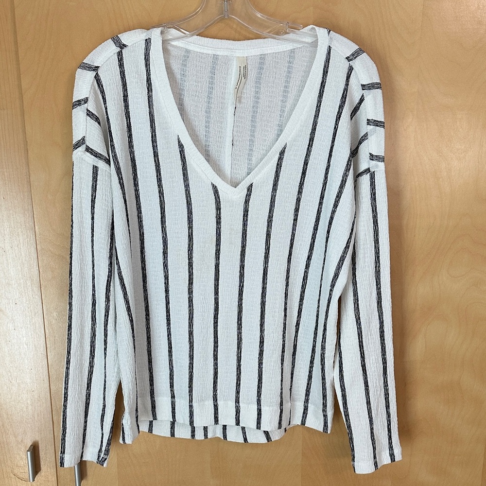 Anthropologie White and Black Textured Top